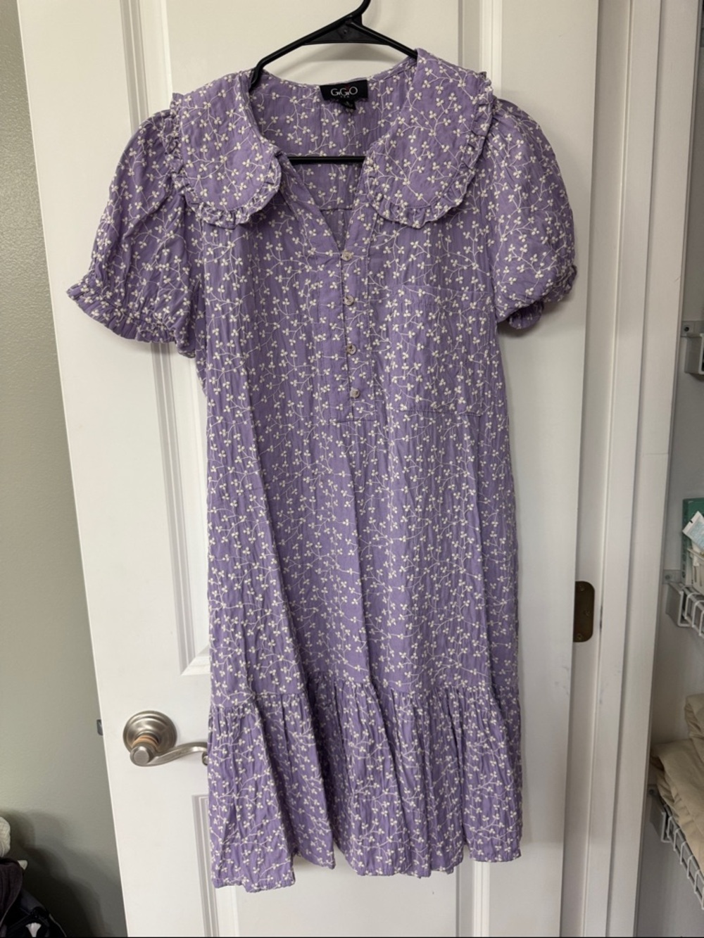 GIGIO Lilac Floral Midi Dress with Peter Pan Collar